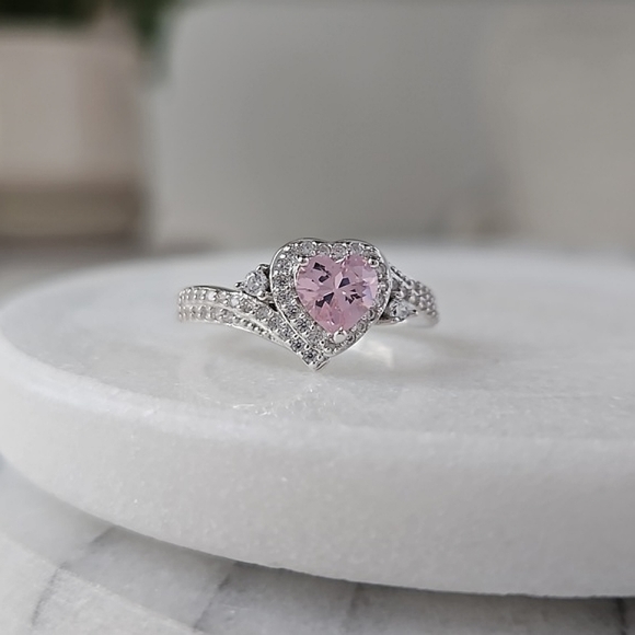 Pink Heart Gemstone Ring,  real 925 Sterling Silver Charmed Aroma Valentines - Picture 3 of 4